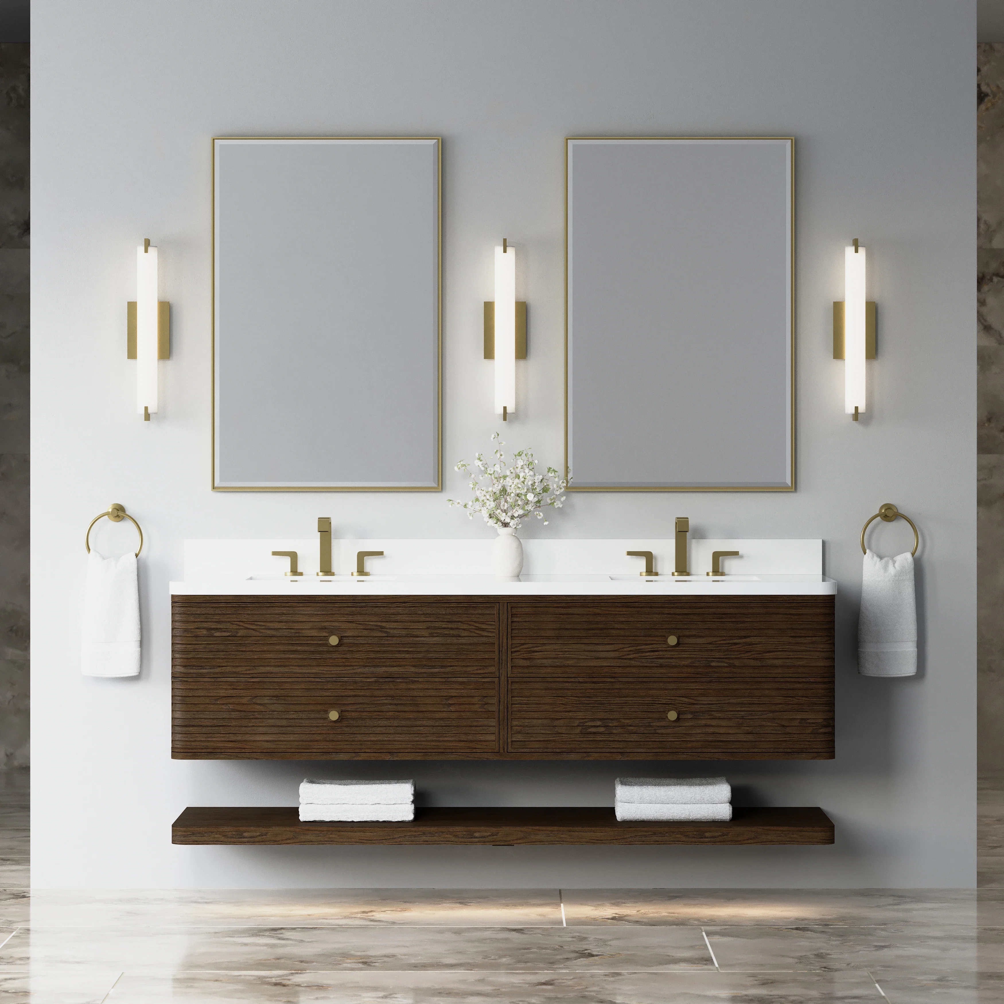 Allamari 72" Double Vanity, Sable w/ 3 CM White Zeus Silestone Top