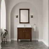Kinnsden 36" Single Vanity, Sable Oak w/ Single Hole 3 CM White Zeus Silestone Top and Matching Backsplash