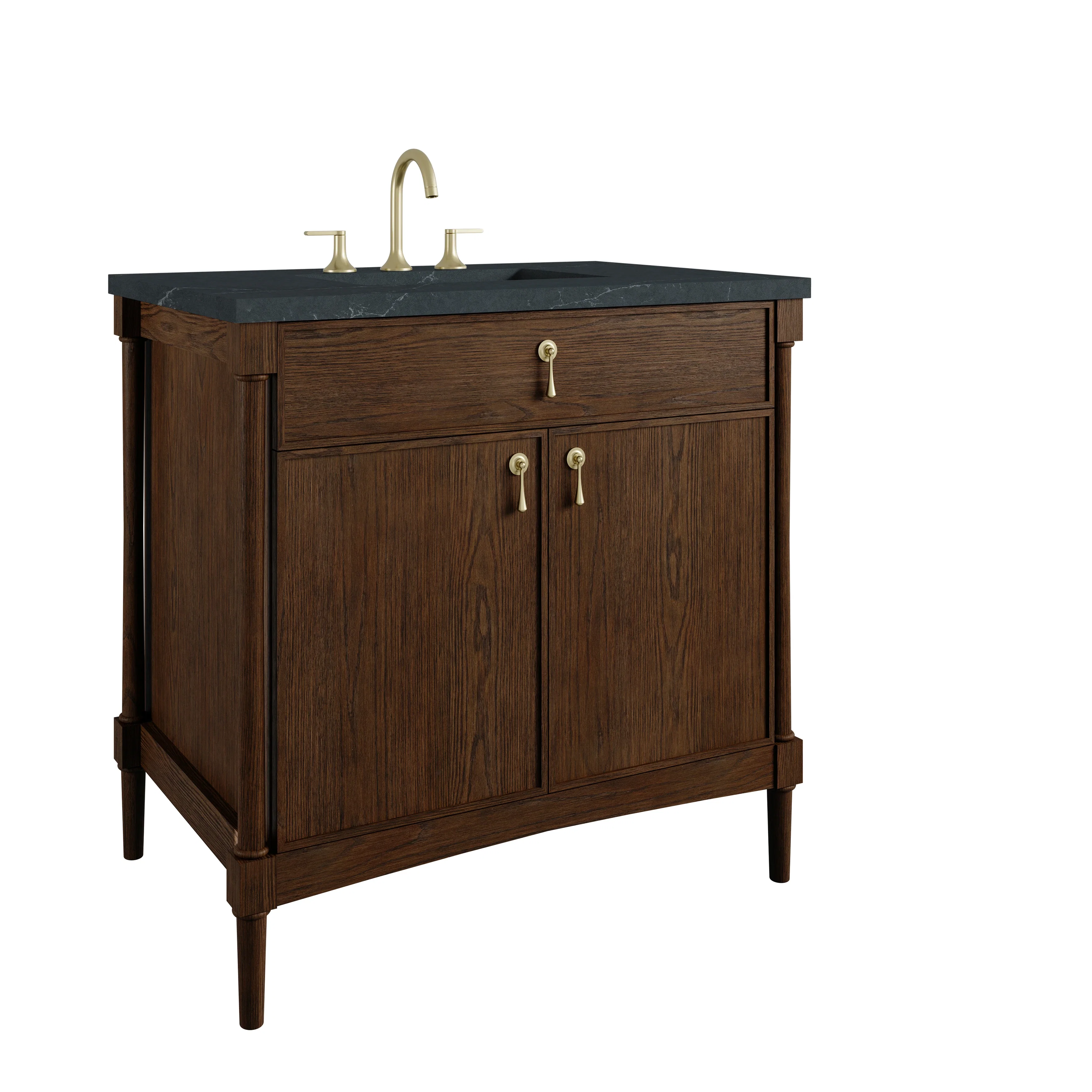 Kinnsden 36" Single Vanity, Sable Oak w/ 3 CM Charcoal Soapstone Silestone Top