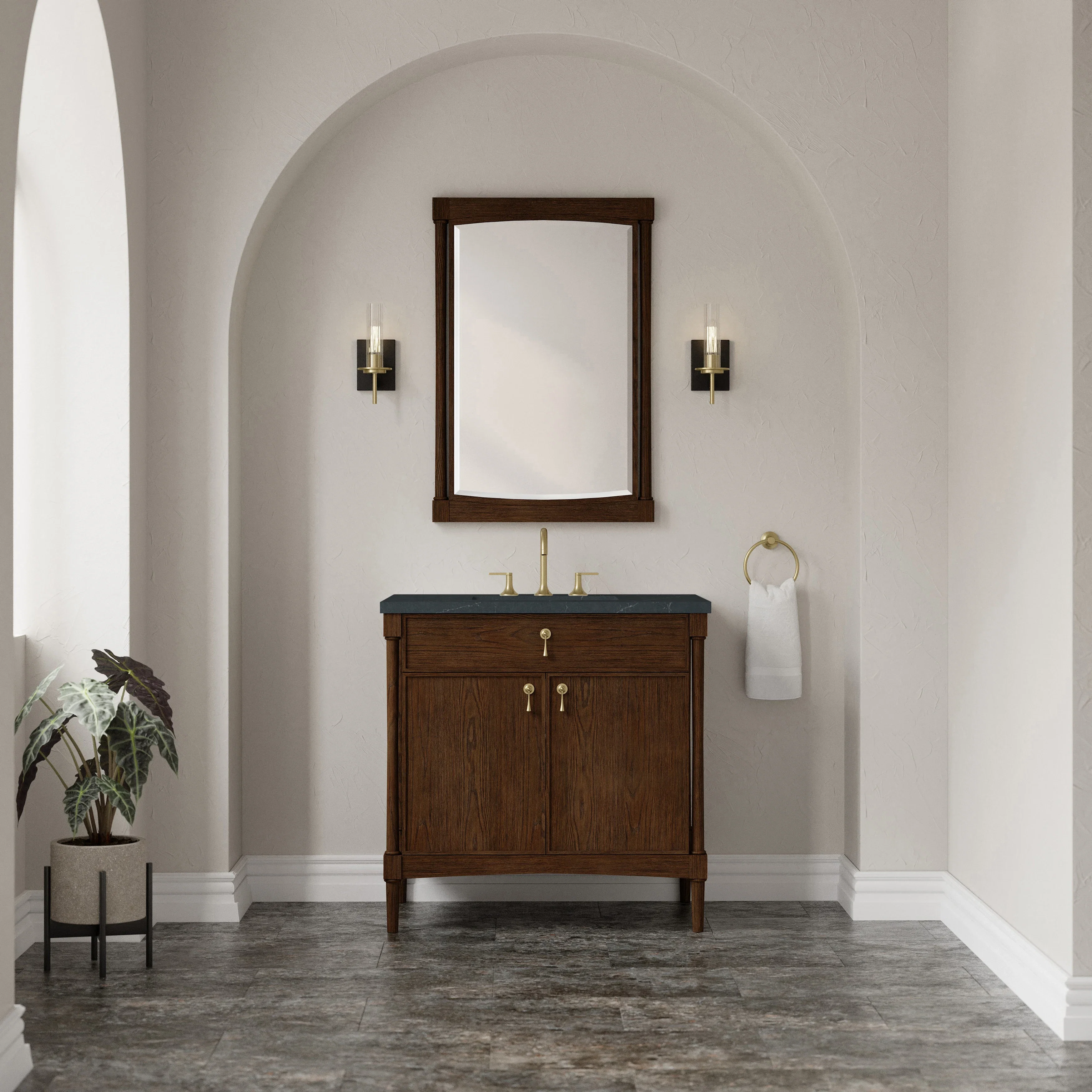 Kinnsden 36" Single Vanity, Sable Oak w/ 3 CM Charcoal Soapstone Silestone Top