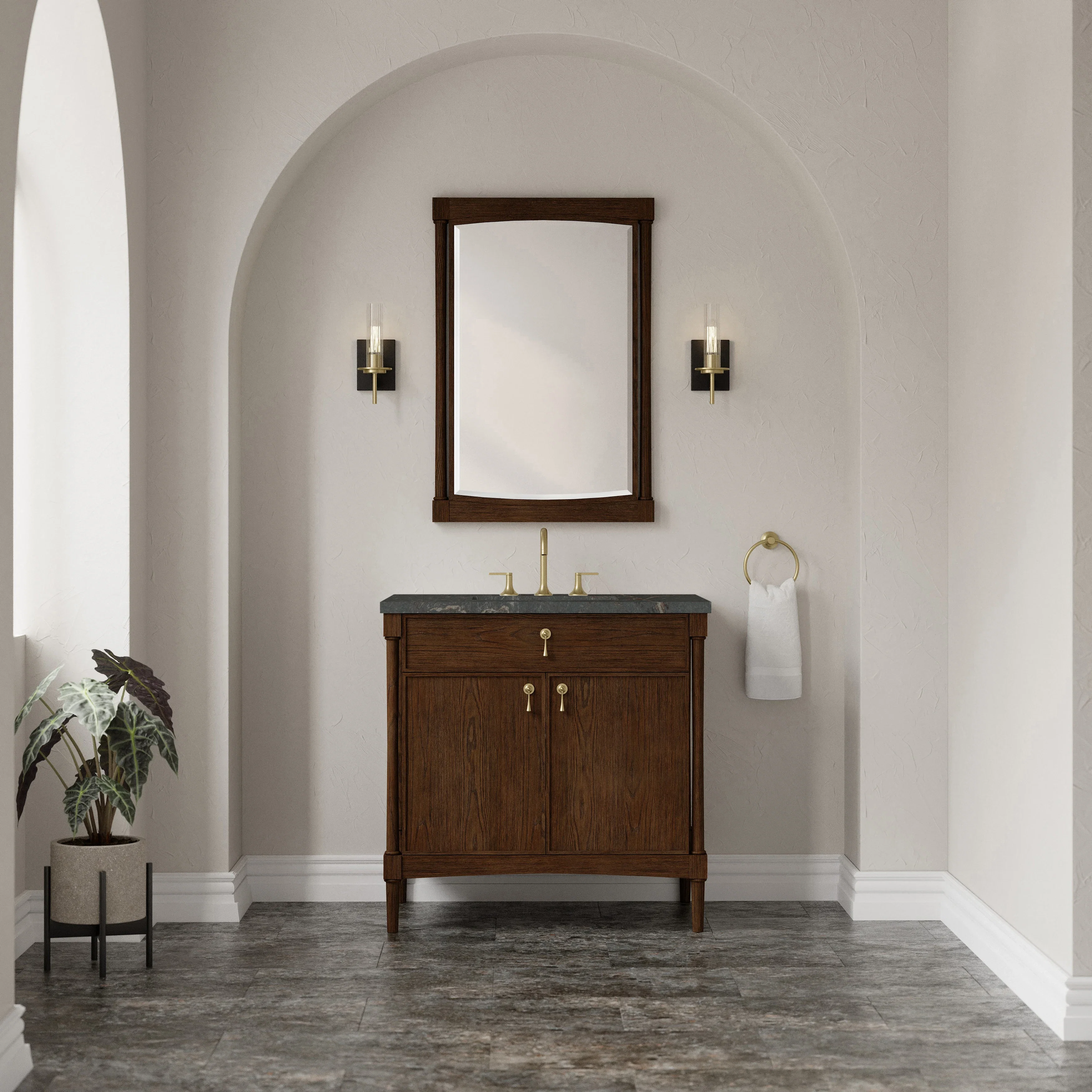 Kinnsden 36" Single Vanity, Sable Oak w/ 3 CM Parisien Bleu Silestone Top