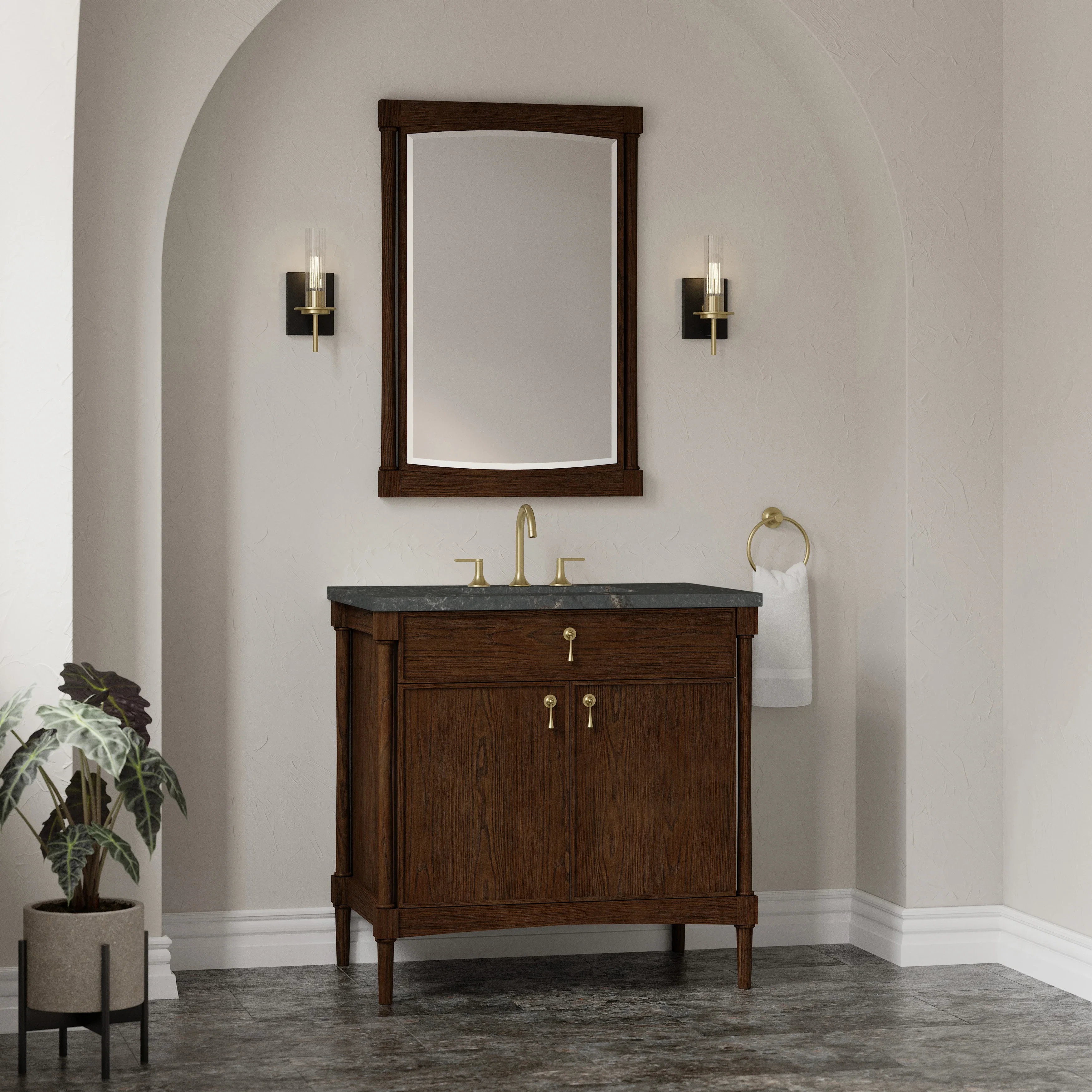 Kinnsden 36" Single Vanity, Sable Oak w/ 3 CM Parisien Bleu Silestone Top
