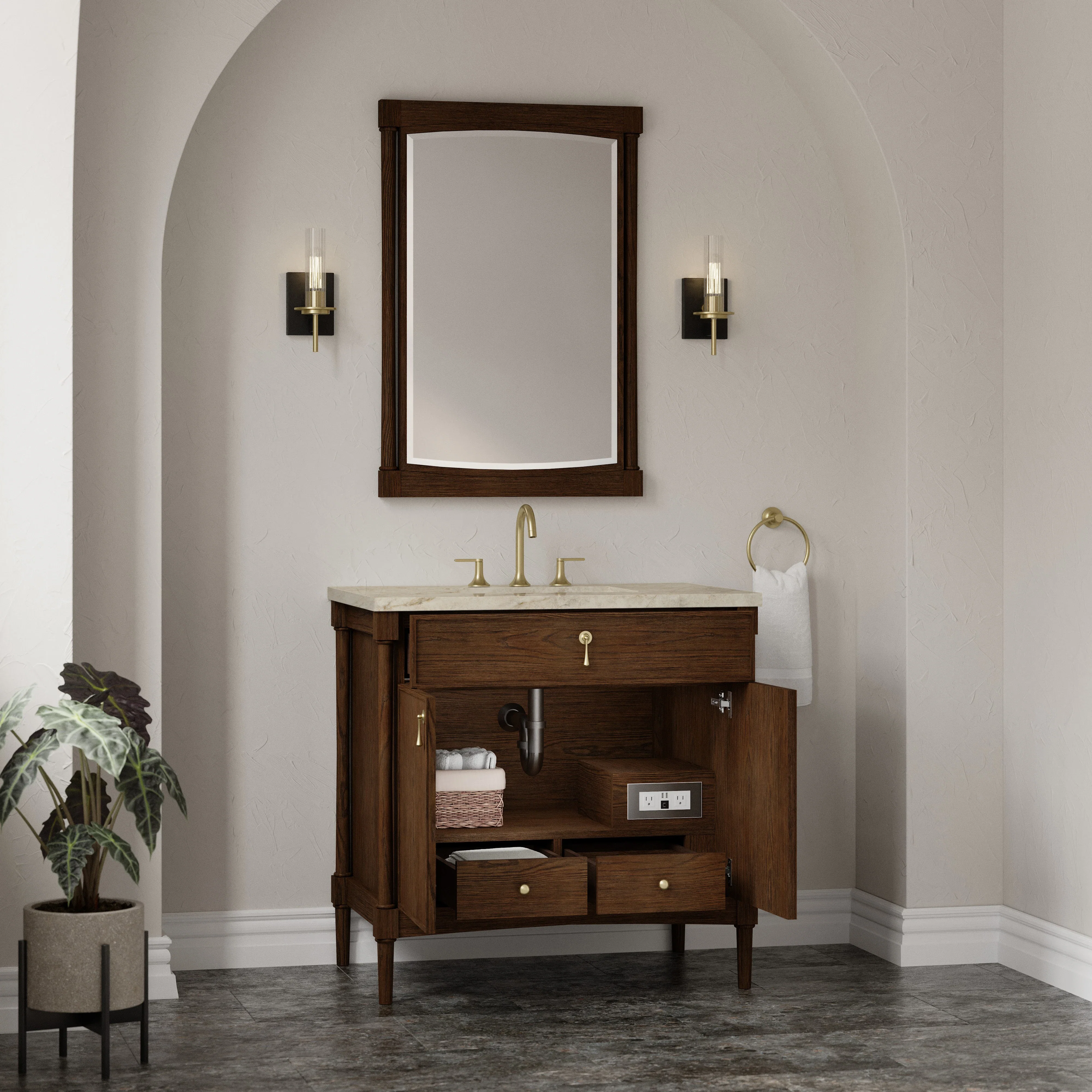 Kinnsden 36" Single Vanity, Sable Oak w/ 3 CM Tajnar Eclos Top