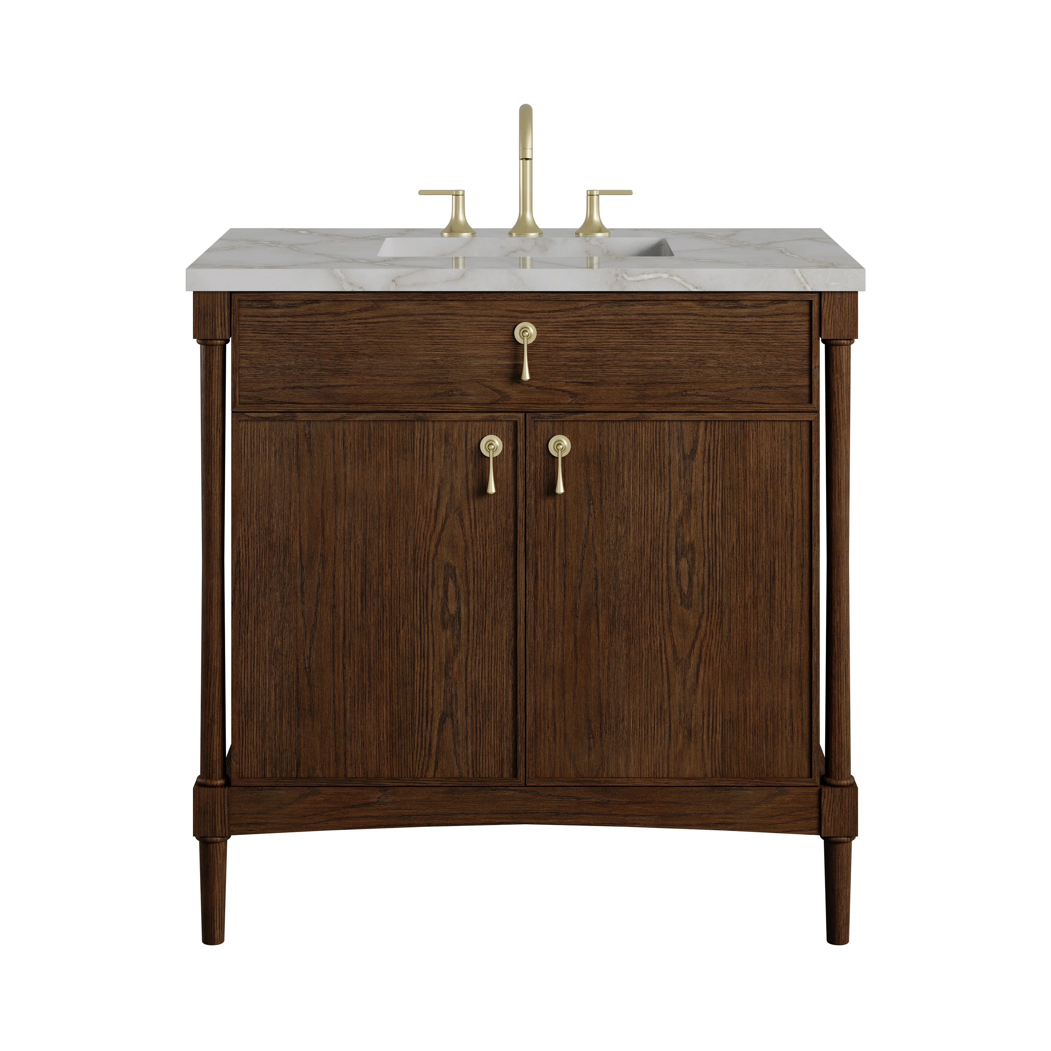 Kinnsden 36" Single Vanity, Sable Oak w/ 3 CM Victorian Silver Silestone Top