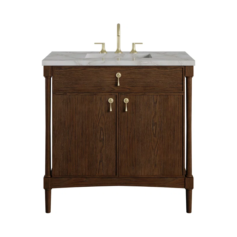 Kinnsden 36" Single Vanity, Sable Oak w/ 3 CM Victorian Silver Silestone Top