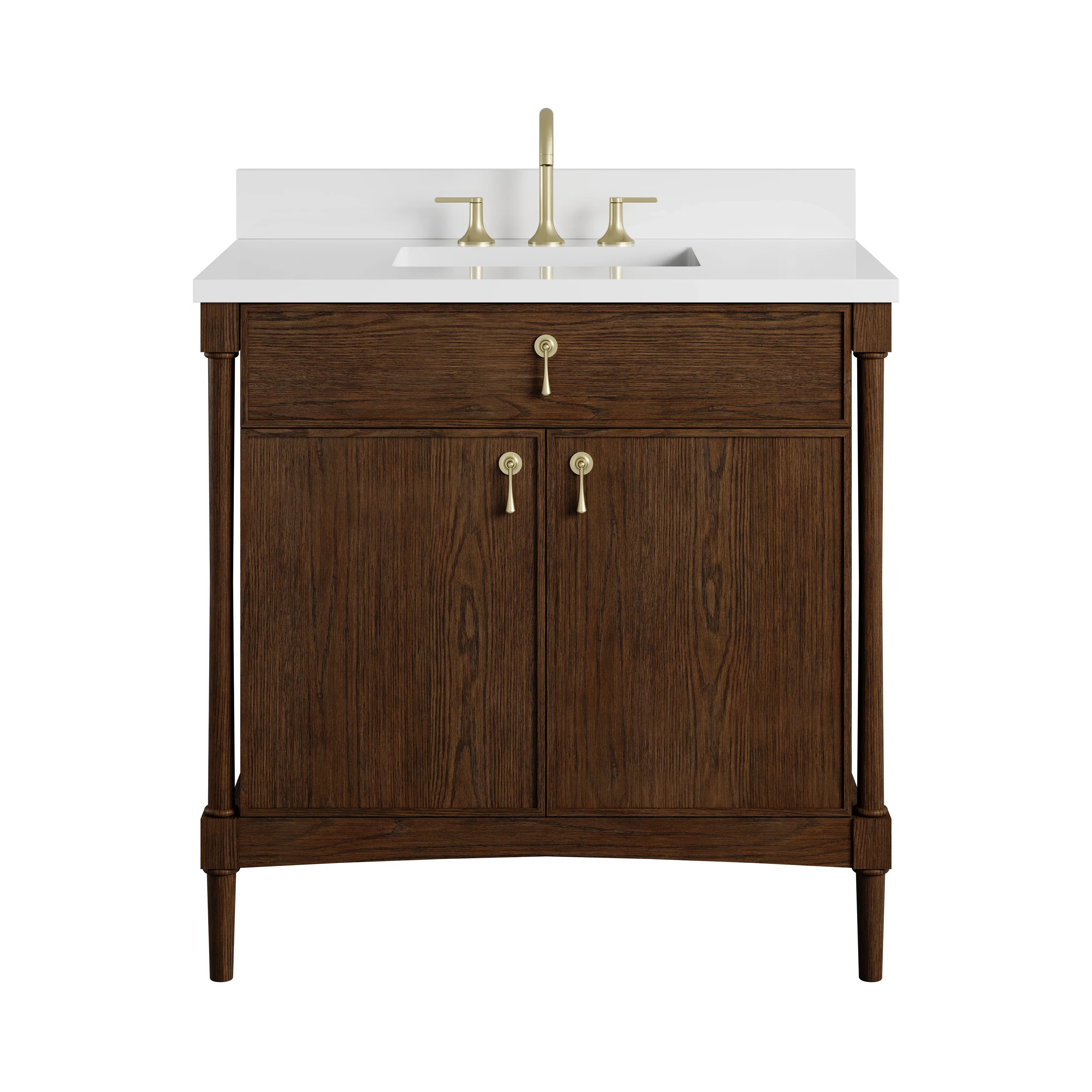 Kinnsden 36" Single Vanity, Sable Oak w/ 3 CM White Zeus Silestone Top