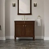 Kinnsden 36" Single Vanity, Sable Oak w/ 3 CM White Zeus Silestone Top
