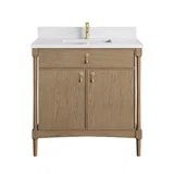 Kinnsden 36" Single Vanity, Weathered Oak w/ Single Hole 3 CM White Zeus Silestone Top and Matching Backsplash