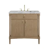 Kinnsden 36" Single Vanity, Weathered Oak w/ 3 CM Carrara Marble Top