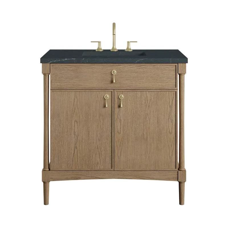 Kinnsden 36" Single Vanity, Weathered Oak w/ 3 CM Charcoal Soapstone Silestone Top