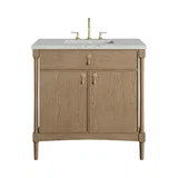 Kinnsden 36" Single Vanity, Weathered Oak w/ 3 CM Eternal Jasmine Pearl Silestone Top
