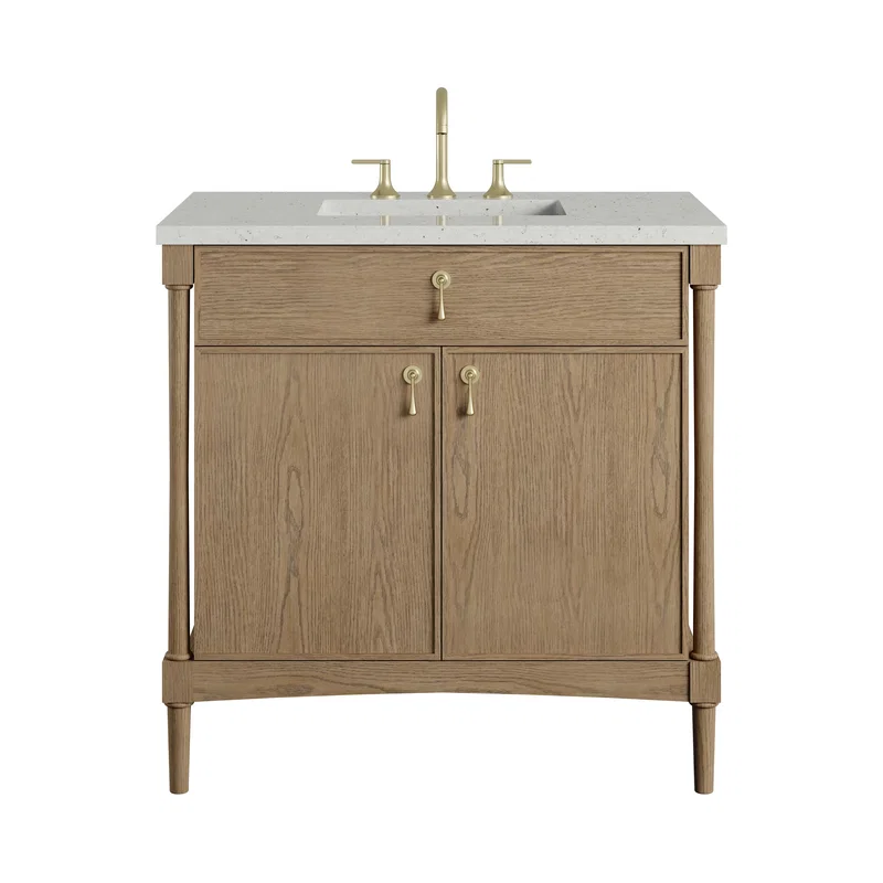 Kinnsden 36" Single Vanity, Weathered Oak w/ 3 CM Lime Delight Silestone Top