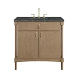 Kinnsden 36" Single Vanity, Weathered Oak w/ 3 CM Parisien Bleu Silestone Top