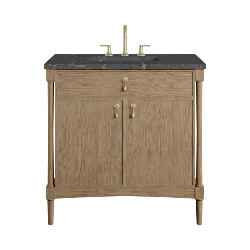 Kinnsden 36" Single Vanity, Weathered Oak w/ 3 CM Parisien Bleu Silestone Top