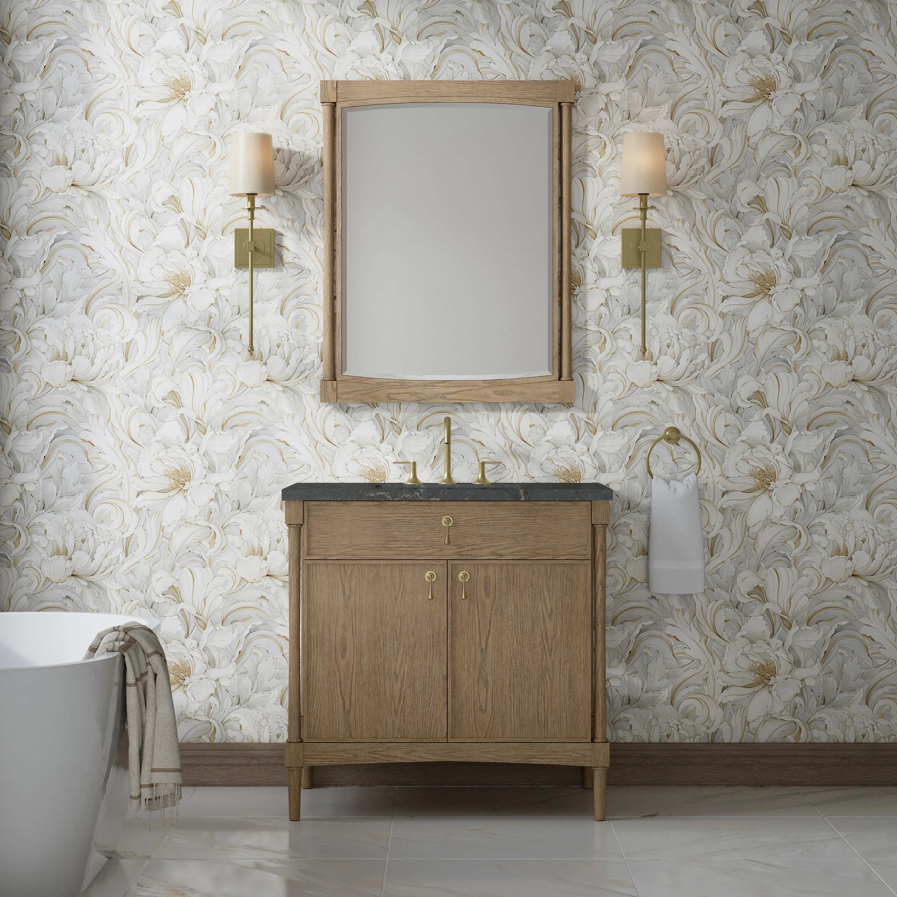 Kinnsden 36" Single Vanity, Weathered Oak w/ 3 CM Parisien Bleu Silestone Top