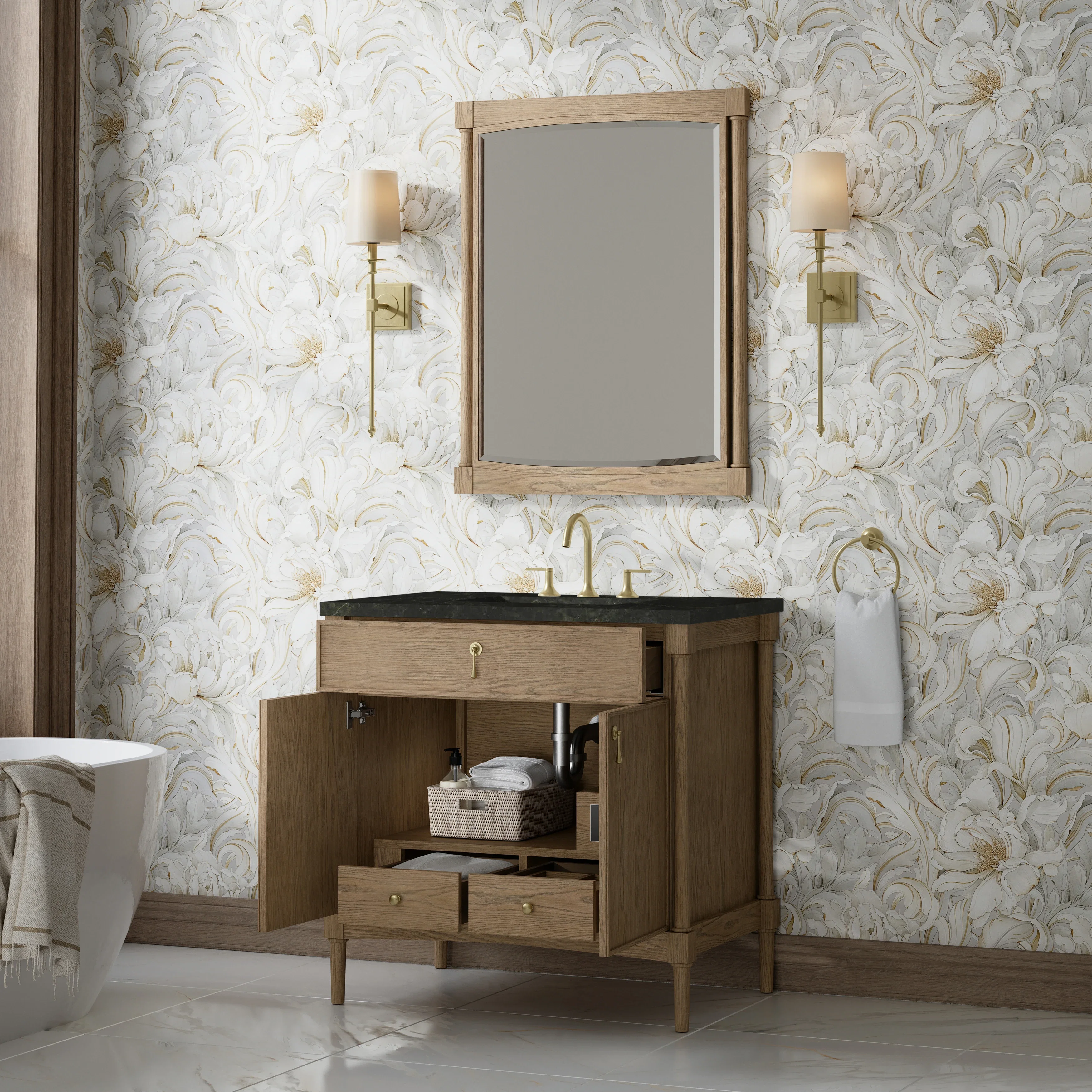 Kinnsden 36" Single Vanity, Weathered Oak w/ 3 CM Phantome Eclos Top
