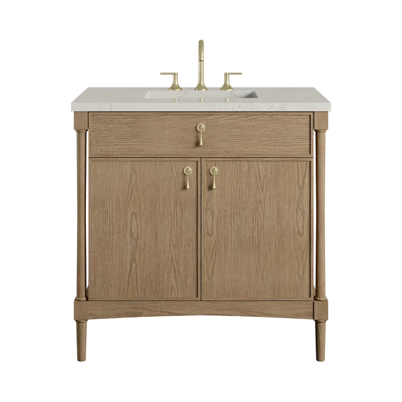 Kinnsden 36" Single Vanity, Weathered Oak w/ 3 CM Siberian Silestone Top