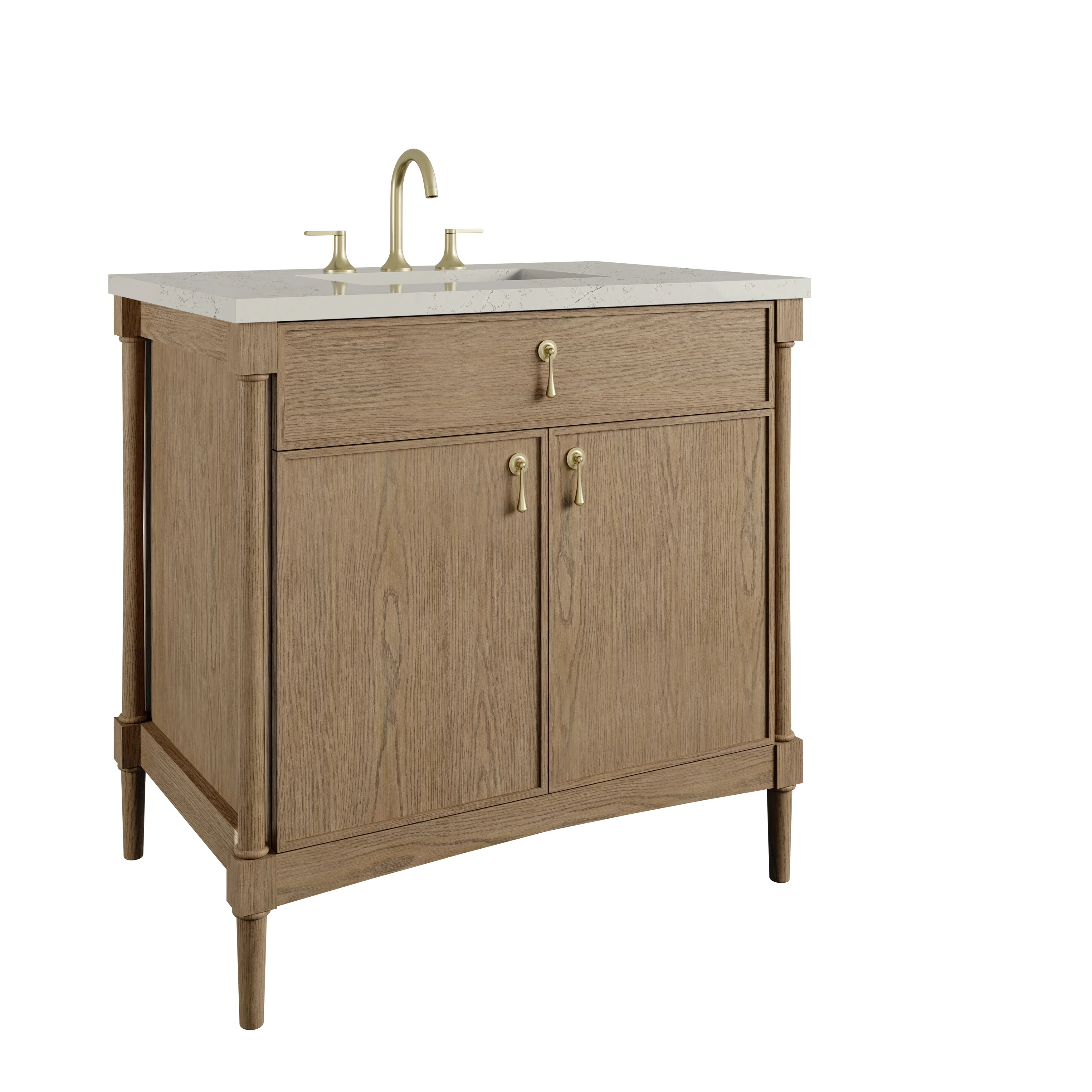 Kinnsden 36" Single Vanity, Weathered Oak w/ 3 CM Siberian Silestone Top