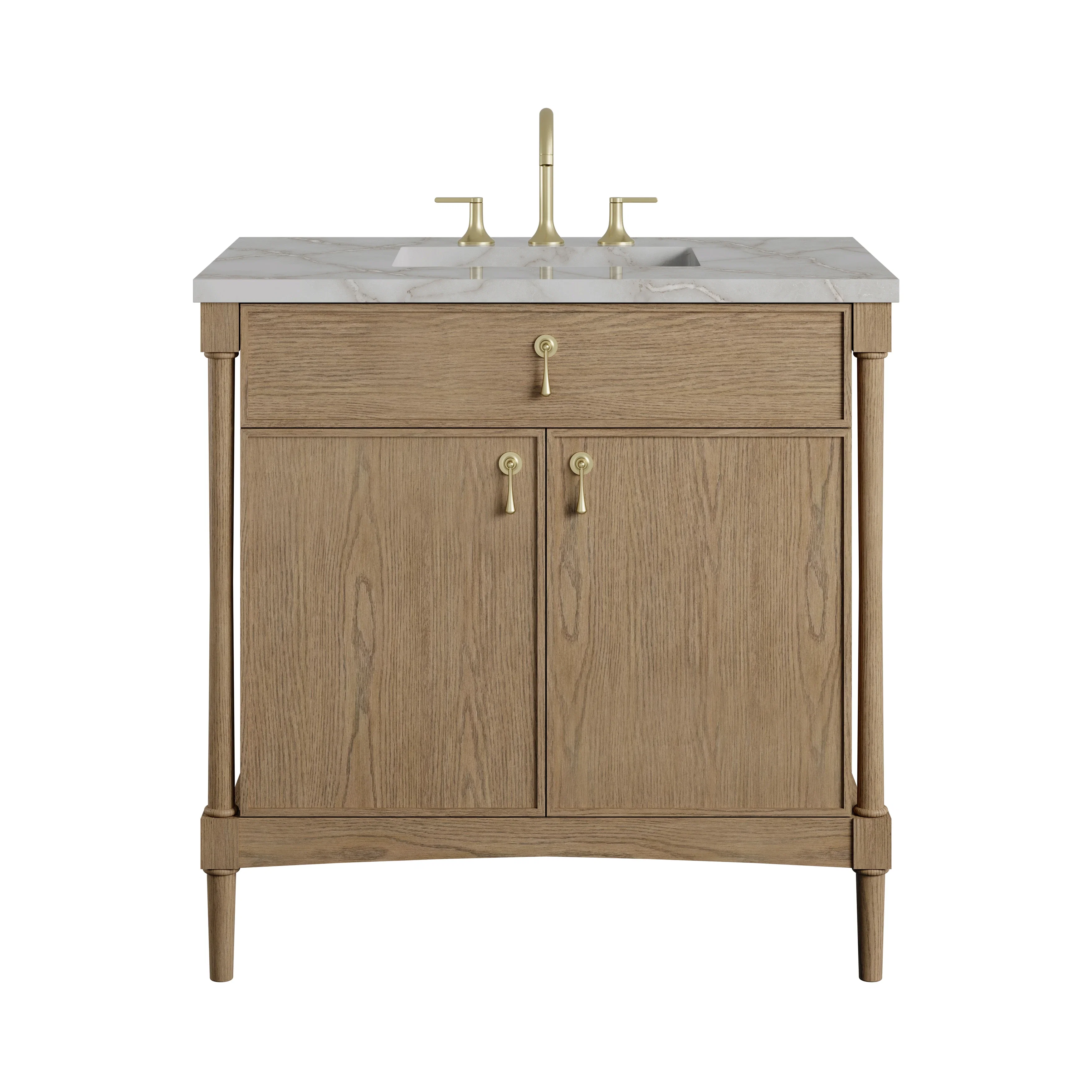 Kinnsden 36" Single Vanity, Weathered Oak w/ 3 CM Victorian Silver Silestone Top