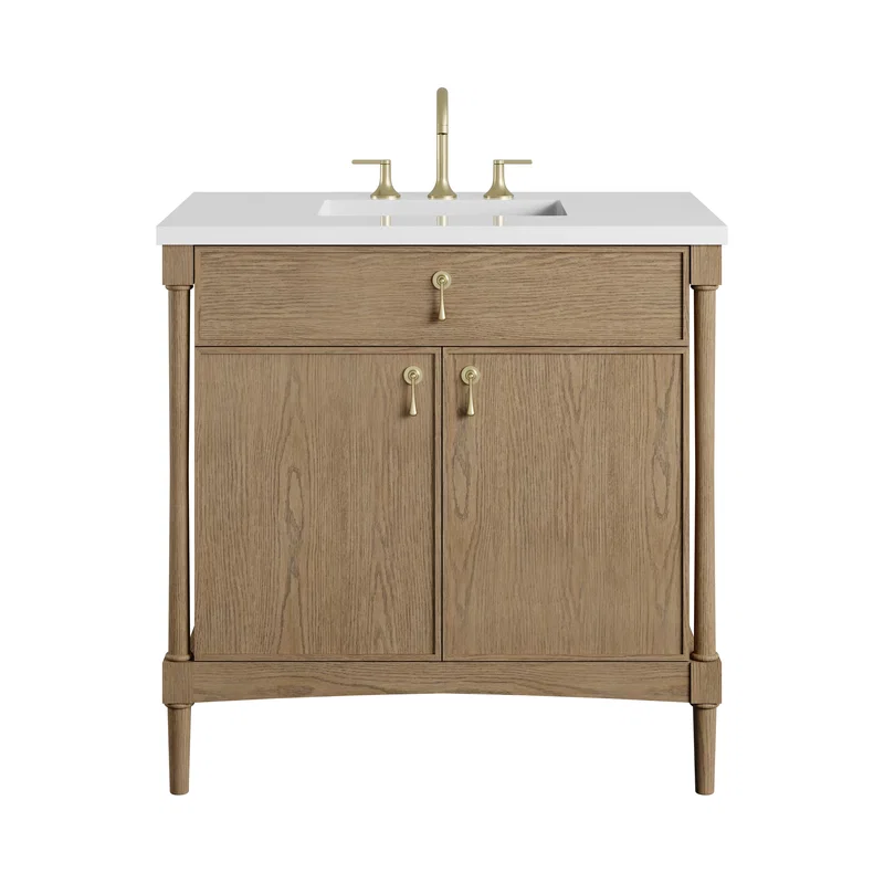 Kinnsden 36" Single Vanity, Weathered Oak w/ 3 CM White Zeus Silestone Top