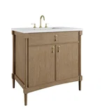 Kinnsden 36" Single Vanity, Weathered Oak w/ 3 CM White Zeus Silestone Top