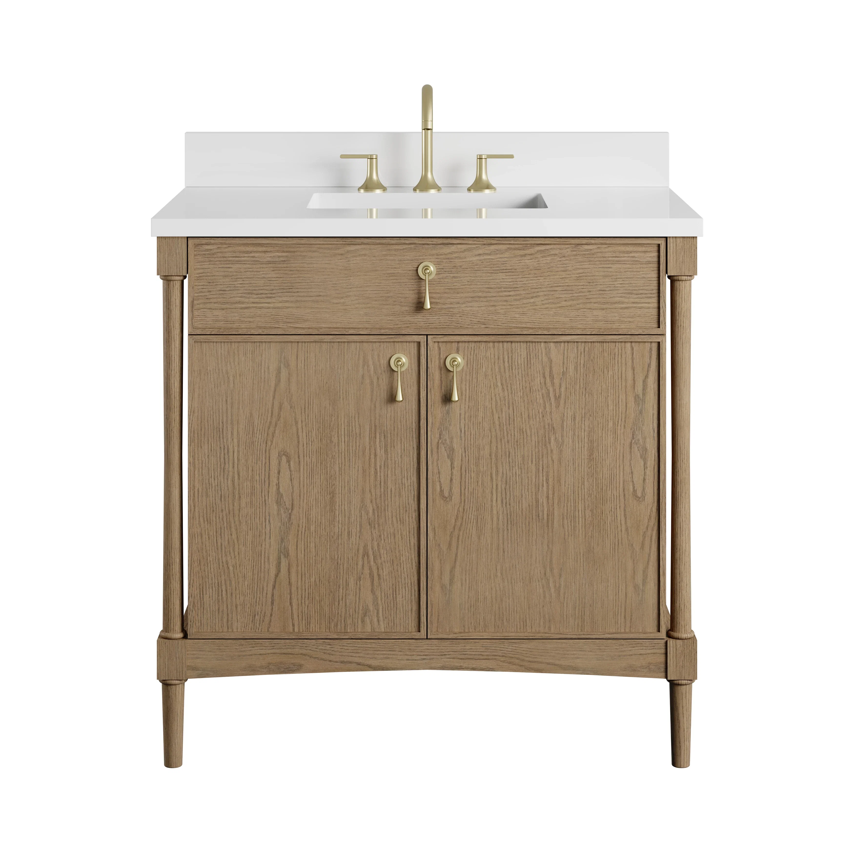 Kinnsden 36" Single Vanity, Weathered Oak w/ 3 CM White Zeus Silestone Top