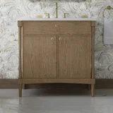 Kinnsden 36" Single Vanity, Weathered Oak w/ 3 CM White Zeus Silestone Top