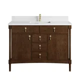 Kinnsden 48" Single Vanity, Sable Oak w/ Single Hole 3 CM White Zeus Silestone Top and Matching Backsplash