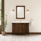 Kinnsden 48" Single Vanity, Sable Oak w/ Single Hole 3 CM White Zeus Silestone Top and Matching Backsplash