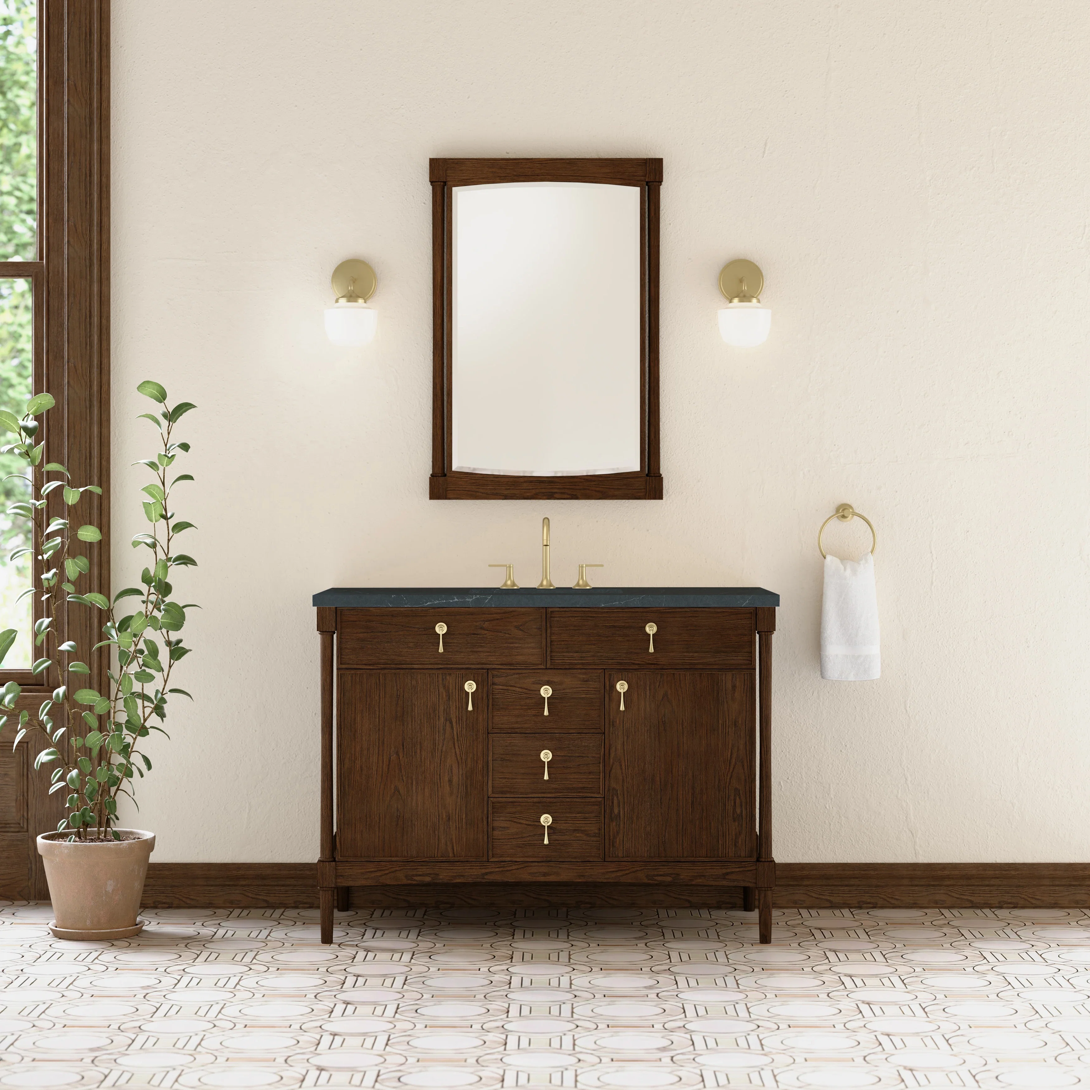 Kinnsden 48" Single Vanity, Sable Oak w/ 3 CM Charcoal Soapstone Silestone Top
