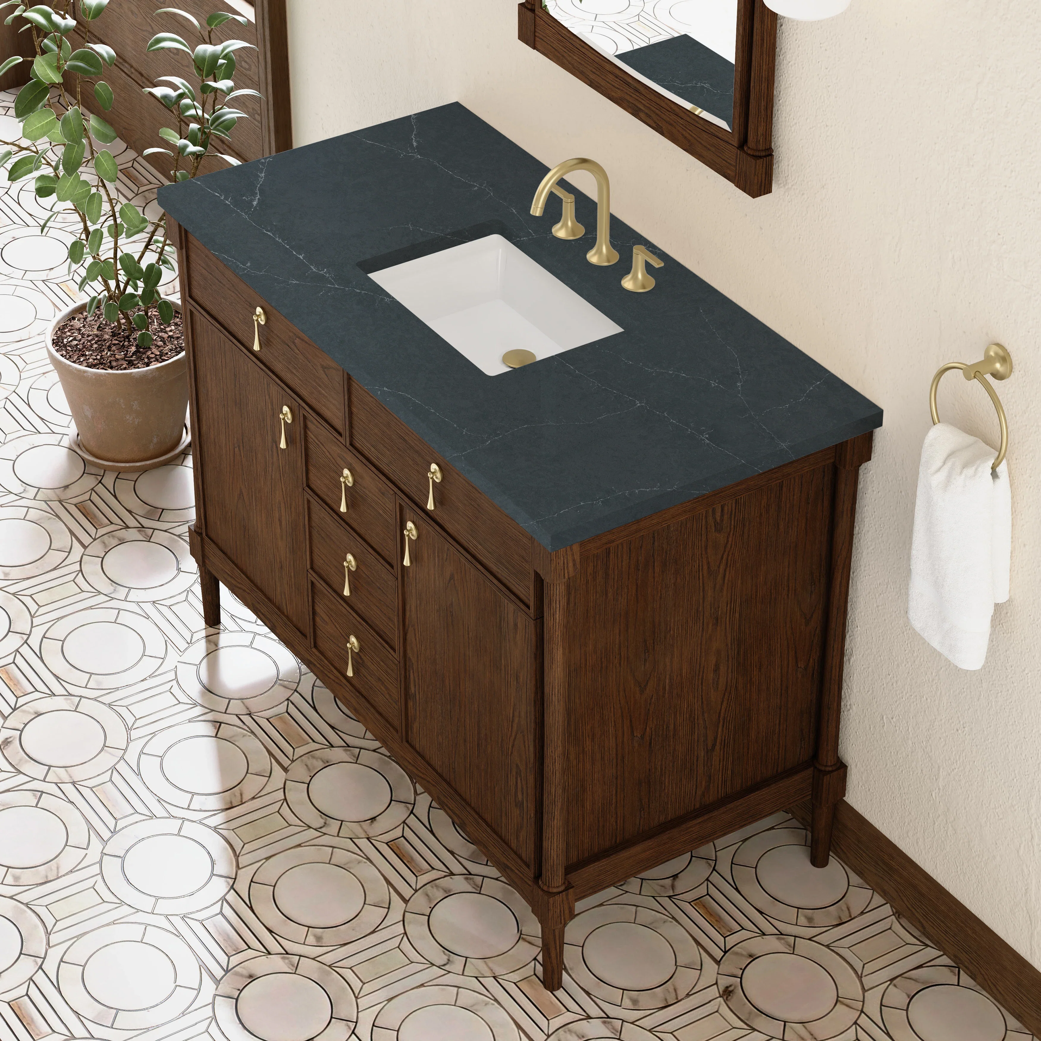 Kinnsden 48" Single Vanity, Sable Oak w/ 3 CM Charcoal Soapstone Silestone Top