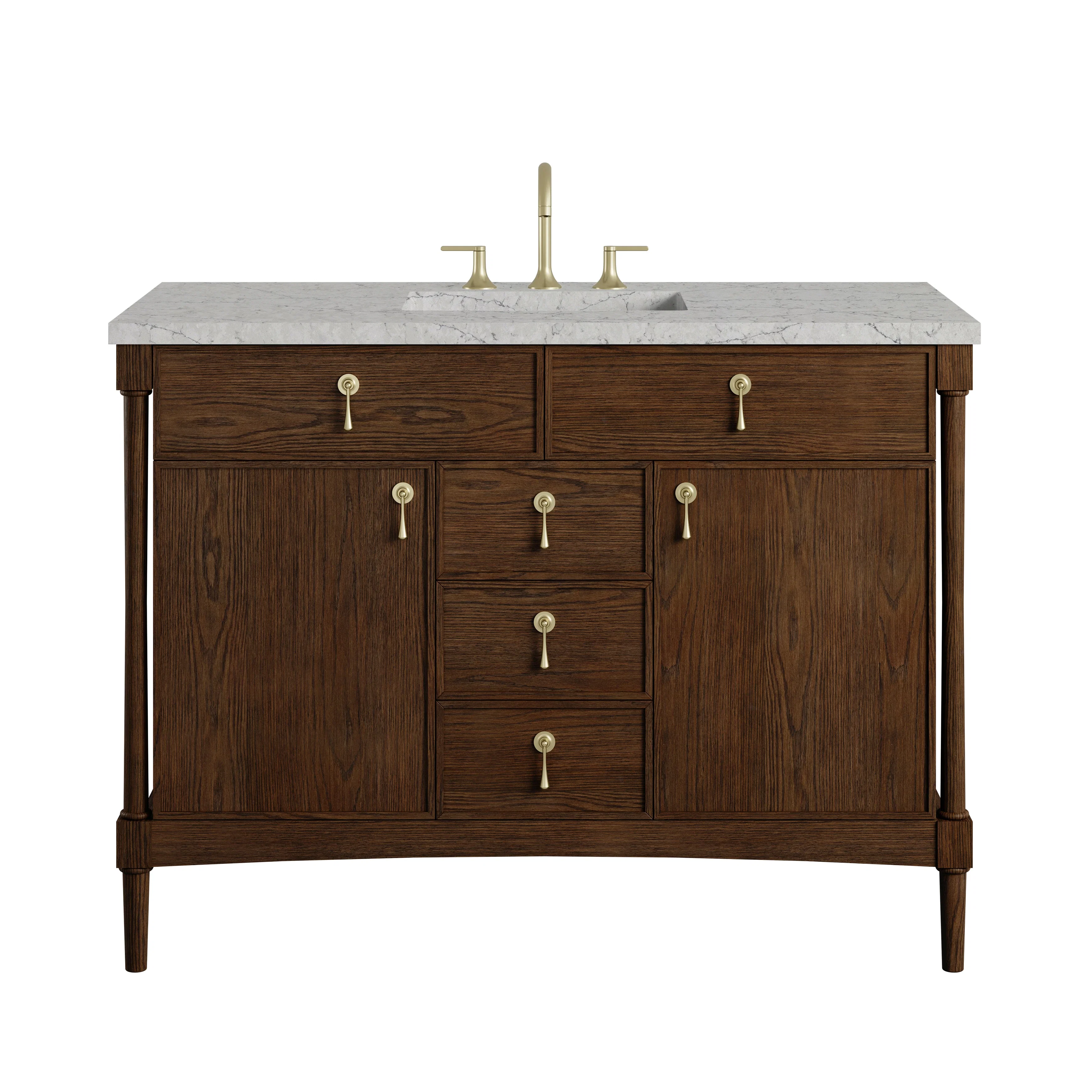 Kinnsden 48" Single Vanity, Sable Oak w/ 3 CM Eternal Jasmine Pearl Silestone Top