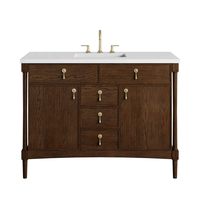 Kinnsden 48" Single Vanity, Sable Oak w/ 3 CM White Zeus Silestone Top