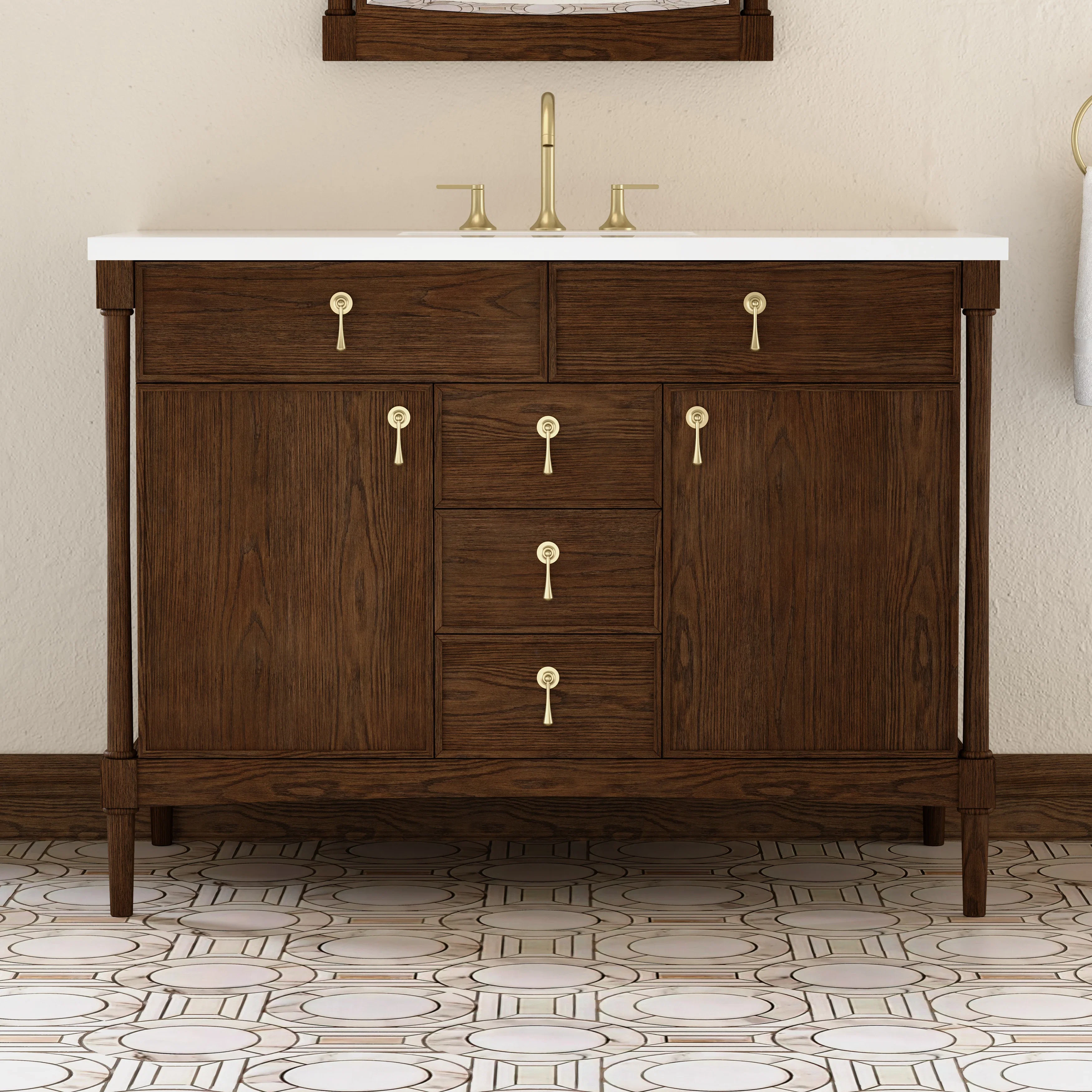 Kinnsden 48" Single Vanity, Sable Oak w/ 3 CM White Zeus Silestone Top