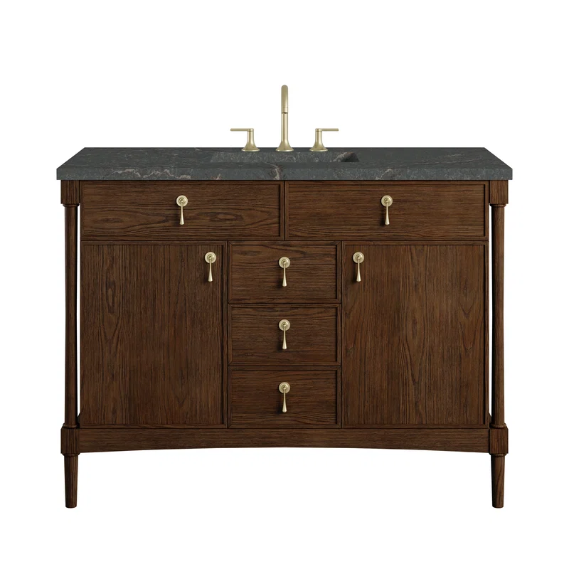 Kinnsden 48" Single Vanity, Sable Oak w/ 3 CM Parisien Bleu Silestone Top w/FreePower Wireless Charger