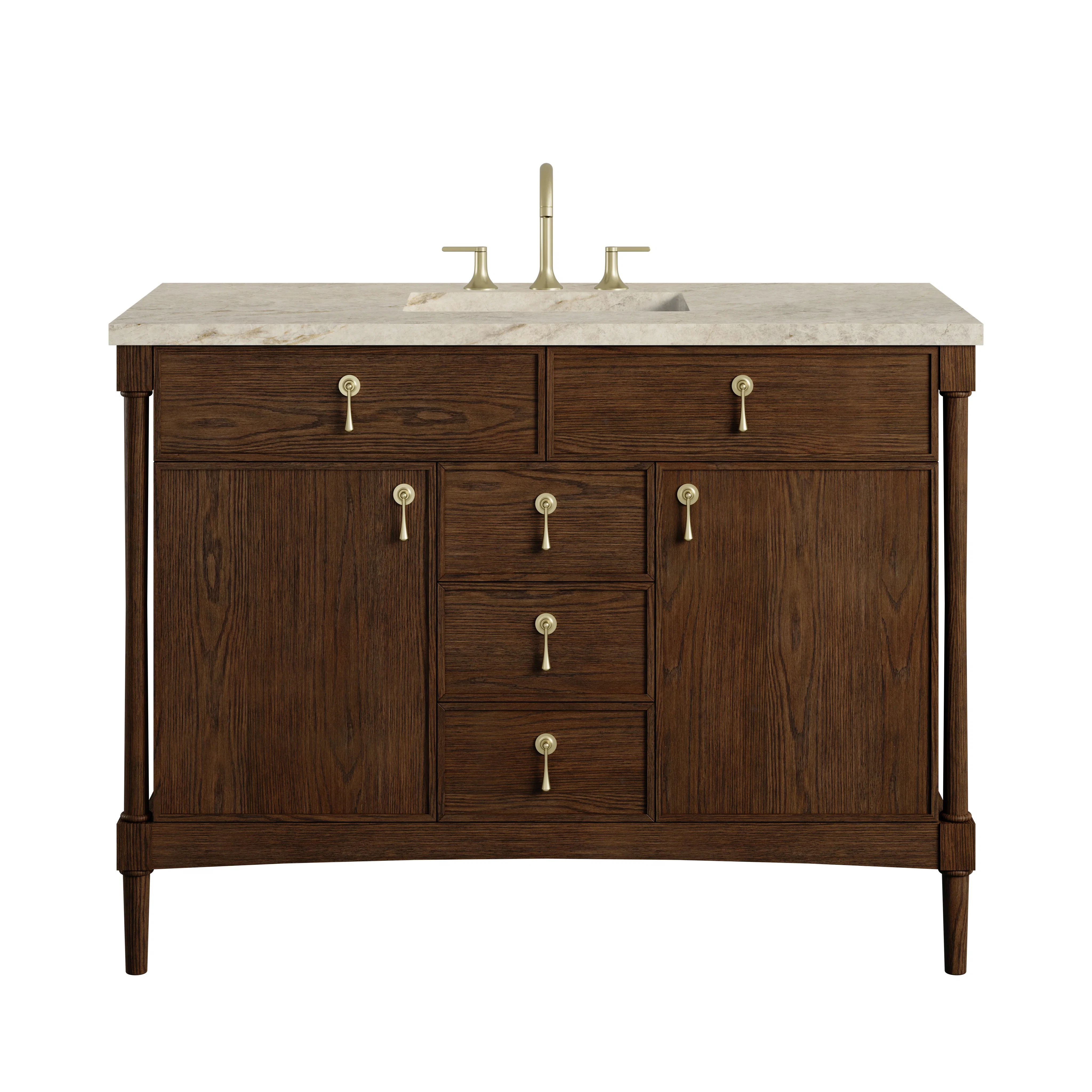 Kinnsden 48" Single Vanity, Sable Oak w/ 3 CM Tajnar Eclos Top w/FreePower Wireless Charger