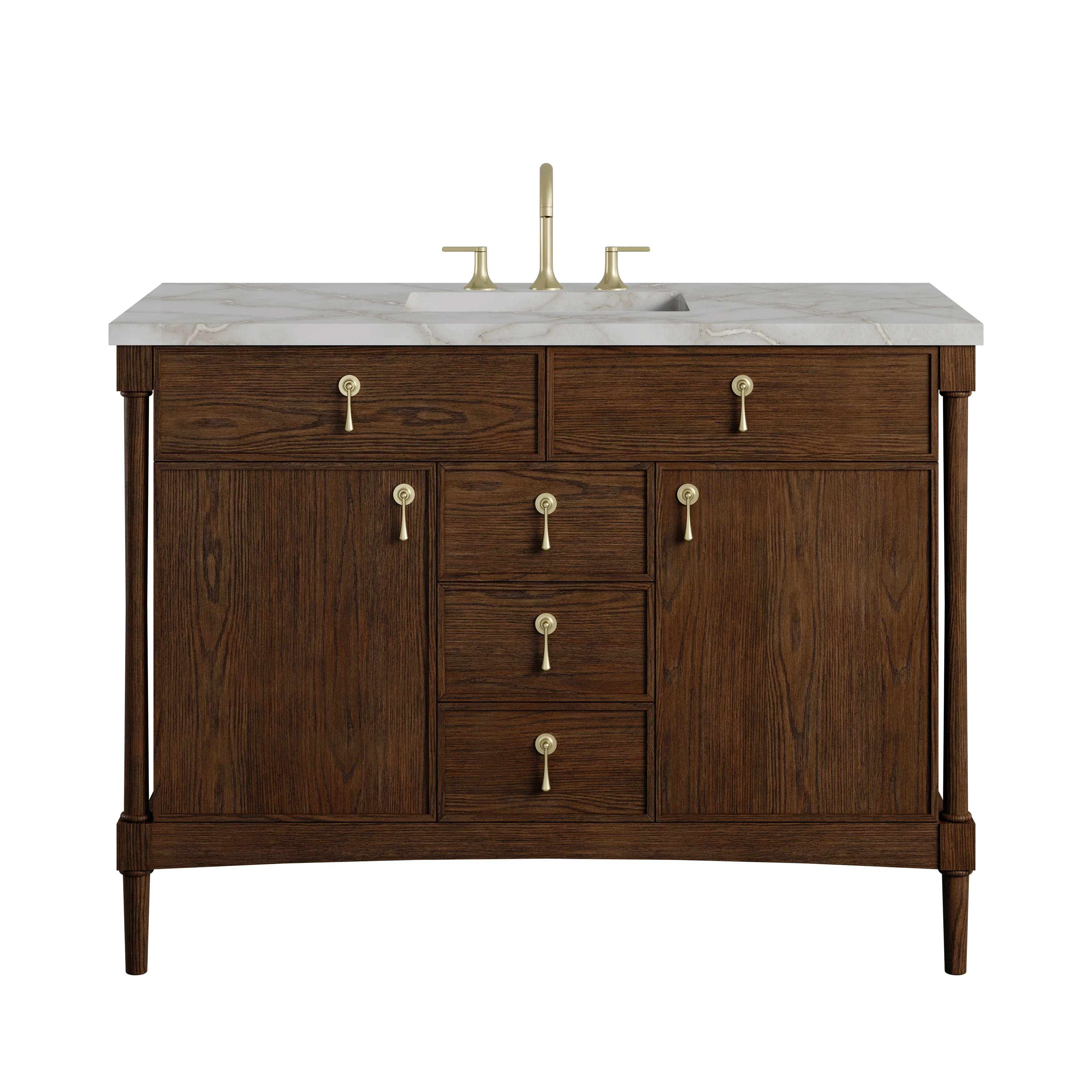 Kinnsden 48" Single Vanity, Sable Oak w/ 3 CM Victorian Silver Silestone Top w/FreePower Wireless Charger