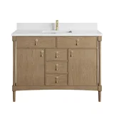 Kinnsden 48" Single Vanity, Weathered Oak w/ Single Hole 3 CM White Zeus Silestone Top and Matching Backsplash