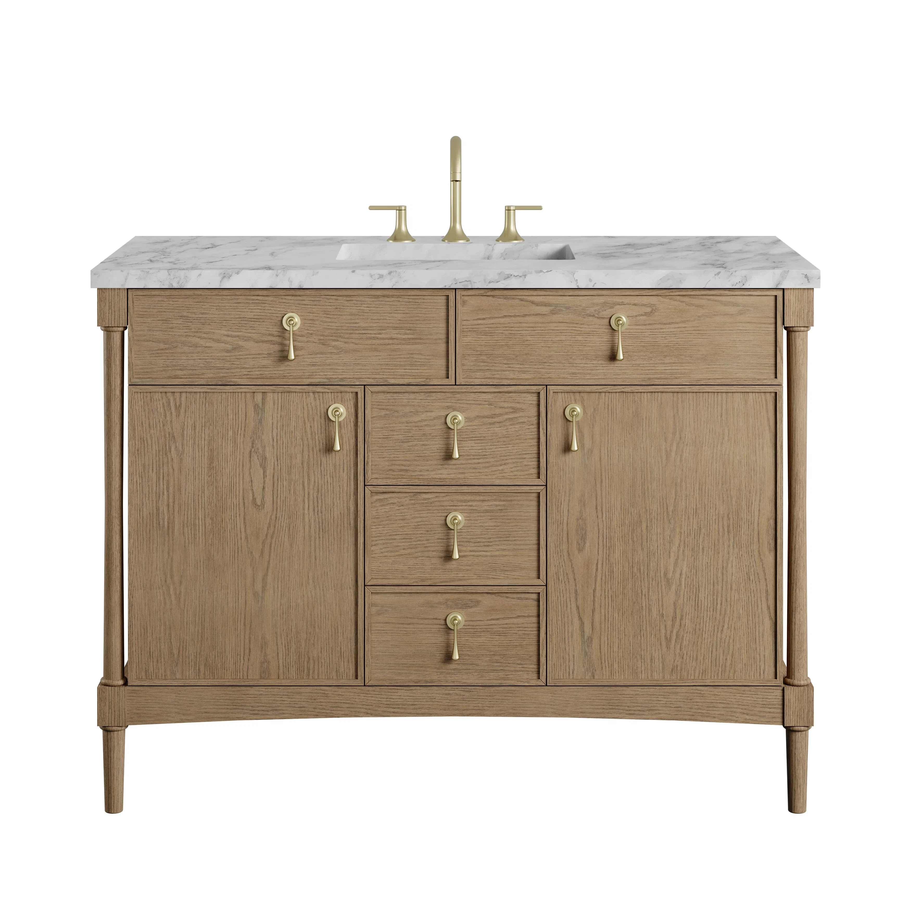 Kinnsden 48" Single Vanity, Weathered Oak w/ 3 CM Carrara Marble Top