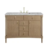 Kinnsden 48" Single Vanity, Weathered Oak w/ 3 CM Carrara Marble Top