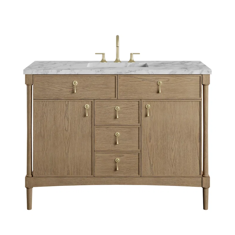 Kinnsden 48" Single Vanity, Weathered Oak w/ 3 CM Carrara Marble Top