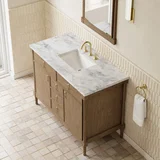Kinnsden 48" Single Vanity, Weathered Oak w/ 3 CM Carrara Marble Top