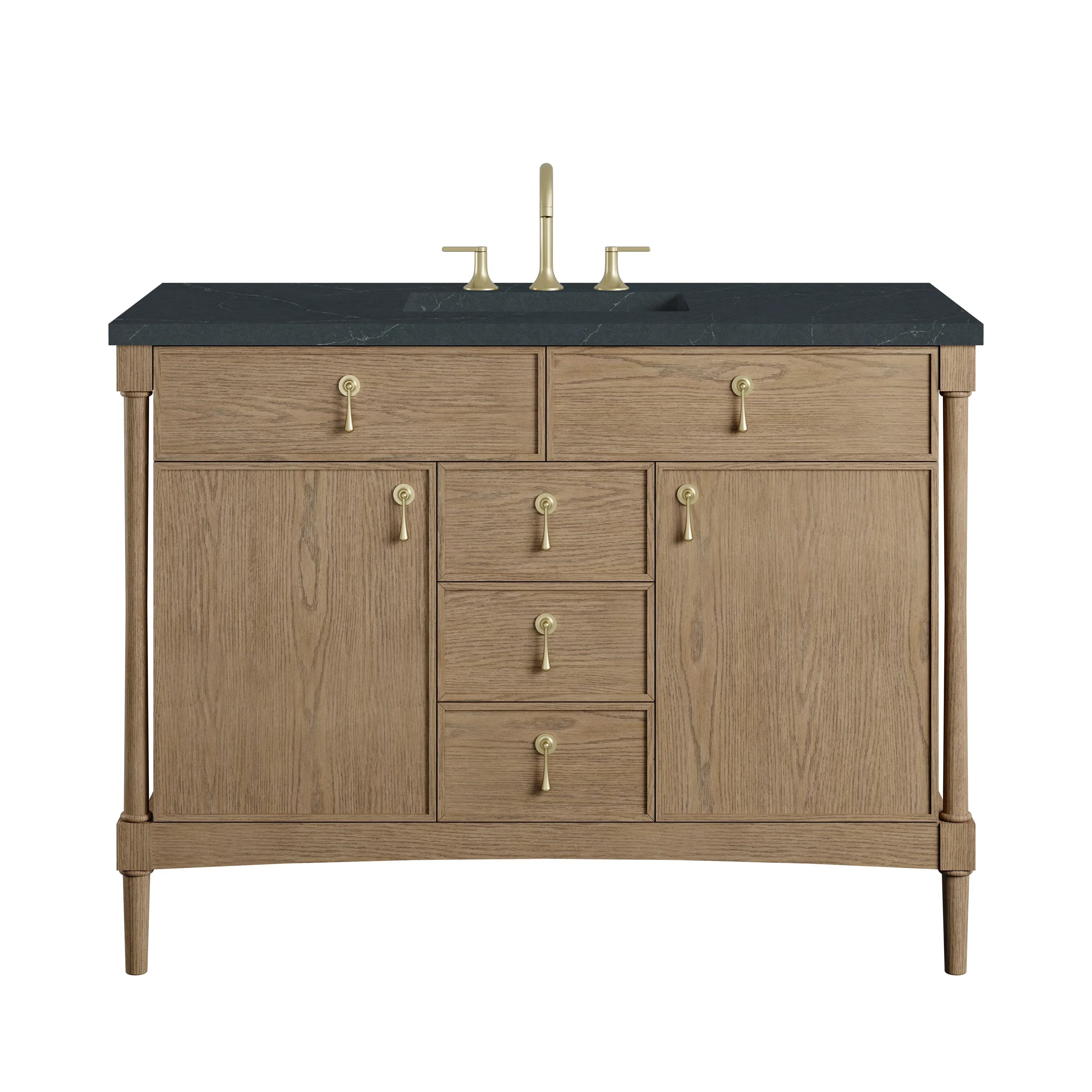 Kinnsden 48" Single Vanity, Weathered Oak w/ 3 CM Charcoal Soapstone Silestone Top