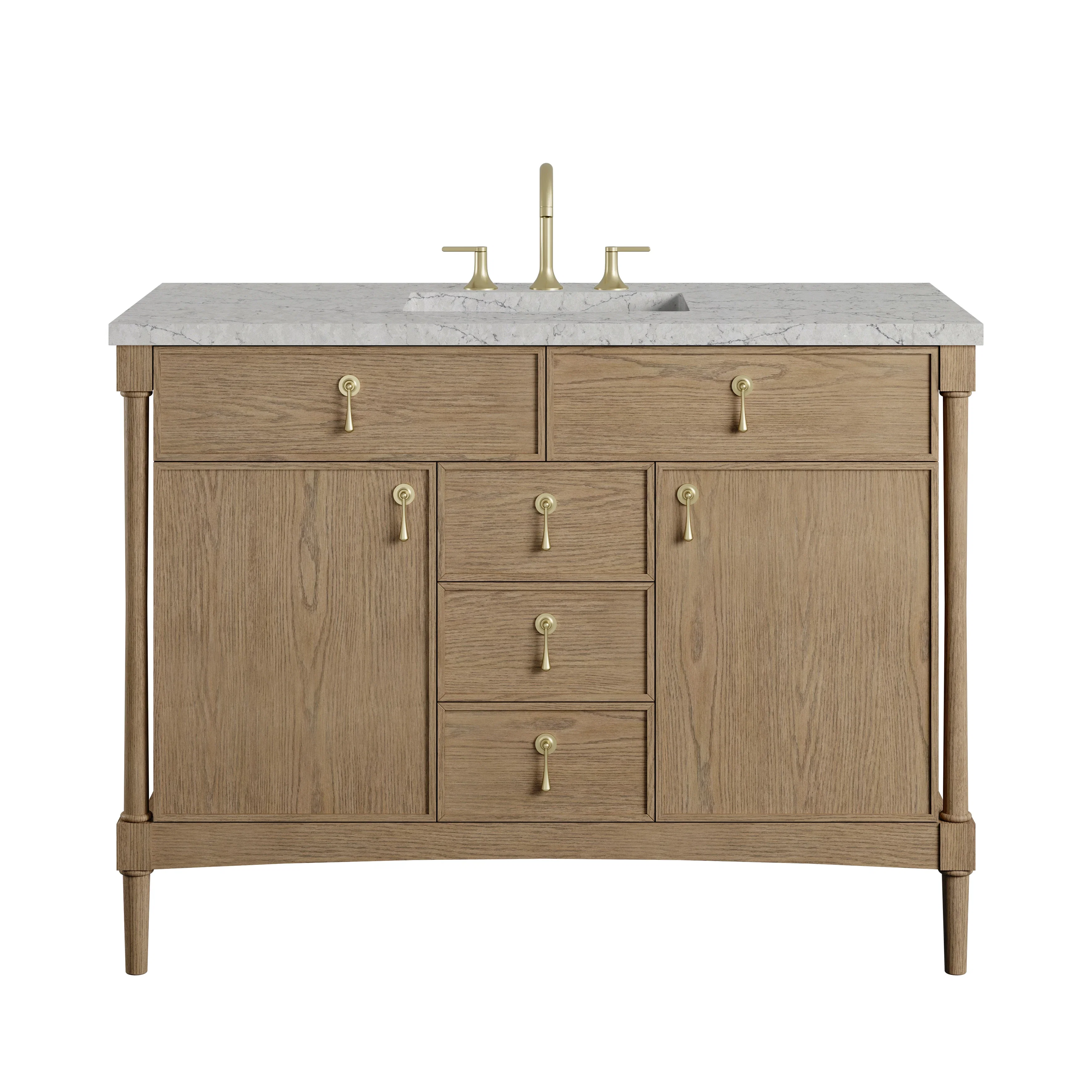 Kinnsden 48" Single Vanity, Weathered Oak w/ 3 CM Eternal Jasmine Pearl Silestone Top