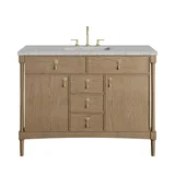 Kinnsden 48" Single Vanity, Weathered Oak w/ 3 CM Eternal Jasmine Pearl Silestone Top