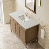 Kinnsden 48" Single Vanity, Weathered Oak w/ 3 CM Eternal Jasmine Pearl Silestone Top