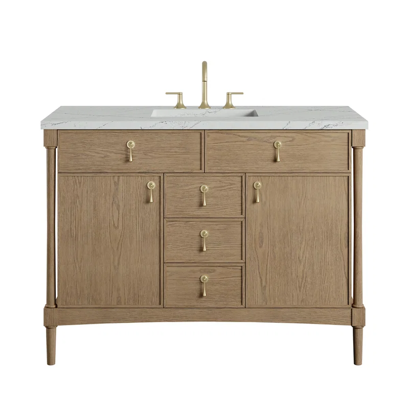 Kinnsden 48" Single Vanity, Weathered Oak w/ 3 CM Ethereal Noctis Silestone Top