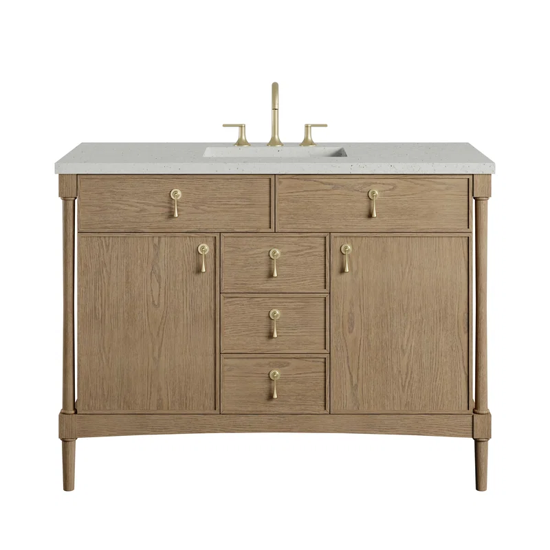 Kinnsden 48" Single Vanity, Weathered Oak w/ 3 CM Lime Delight Silestone Top