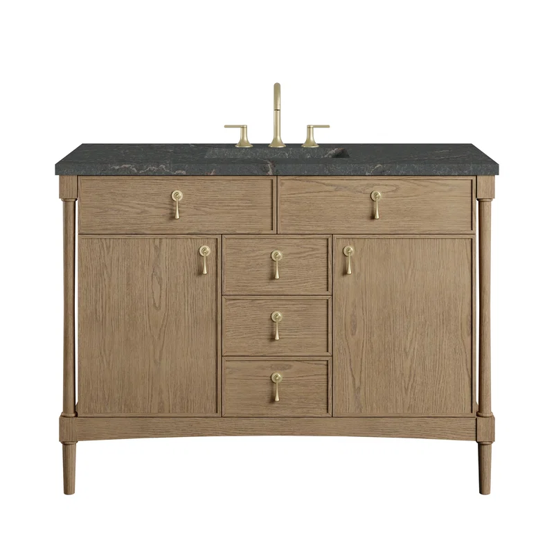 Kinnsden 48" Single Vanity, Weathered Oak w/ 3 CM Parisien Bleu Silestone Top
