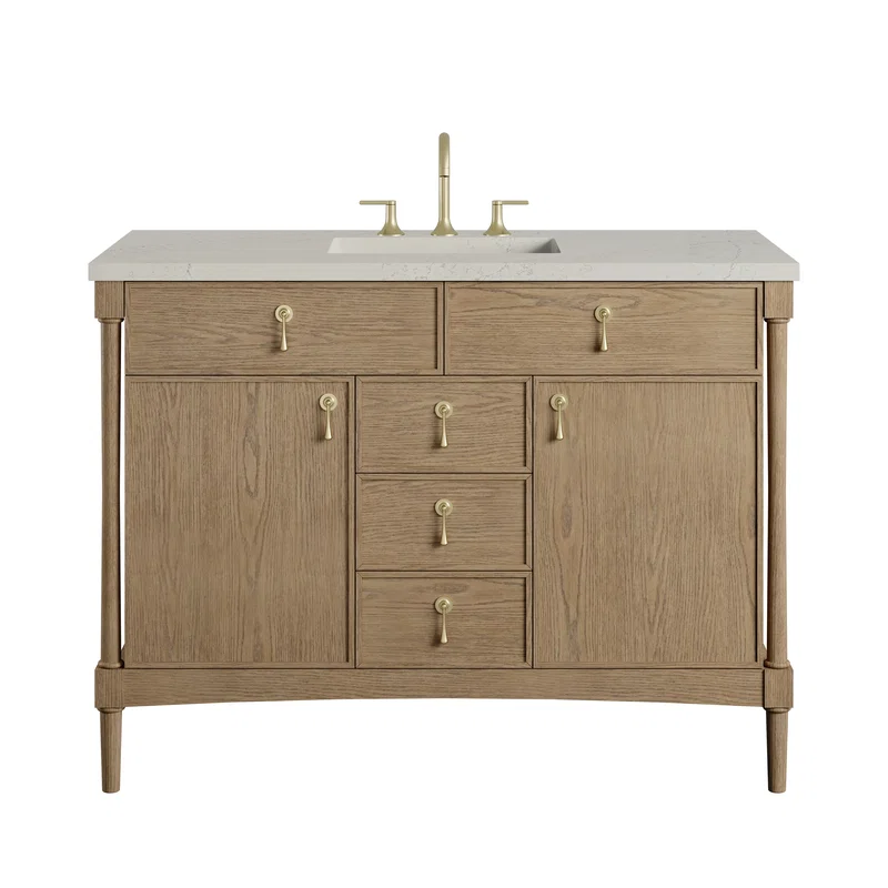 Kinnsden 48" Single Vanity, Weathered Oak w/ 3 CM Siberian Silestone Top
